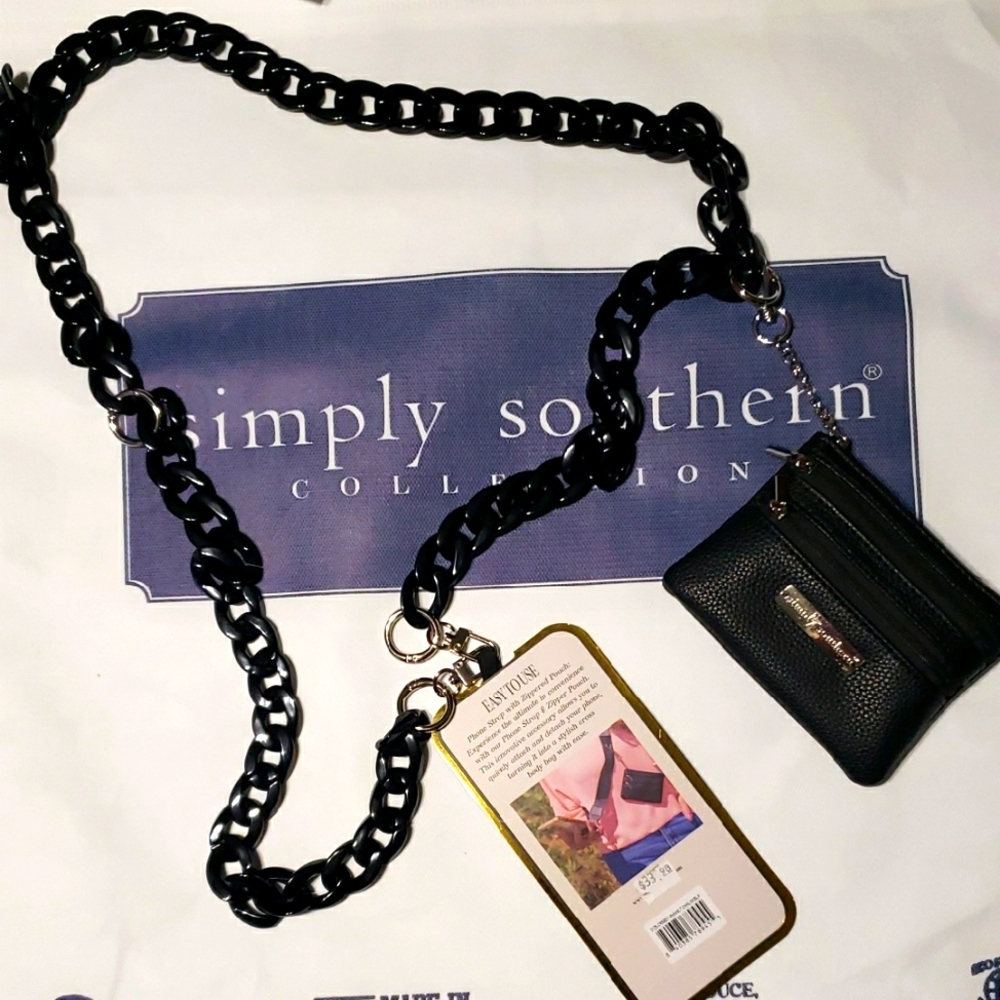 Simply Southern Black Phone Strap ACRYLIC Chain Wallet LIGHTWEIGHT